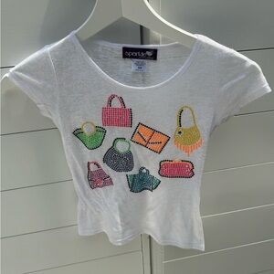 Trendy Sparkle By Stoopher Threads Brand Kids' White Tee Purse Bag Print
